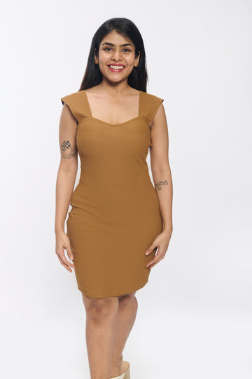 Brown Sleeveless Bodycon Dress for Women-Square Neck
