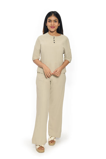 Beige Co-Ord Set for Women Casual Top and Pants