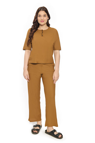 Brown Co-Ord Set for Women Casual Top and Pants