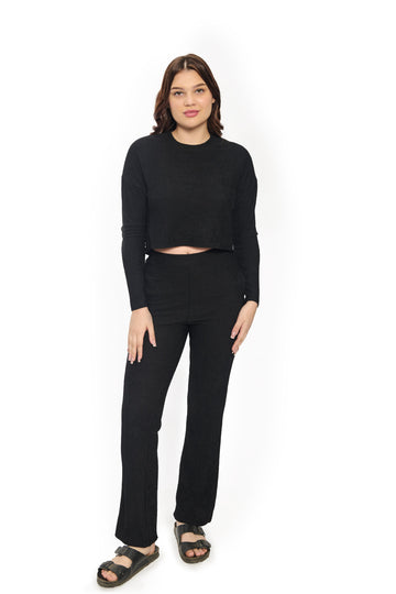 Black Co-Ord Set for Women Stylish Crop Top and Pants