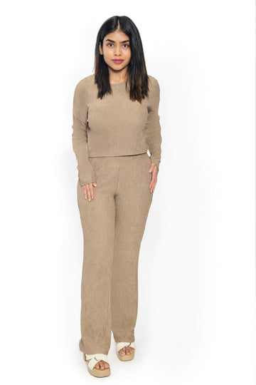 Brown Co-Ord Set for Women Stylish Crop Top and Pants