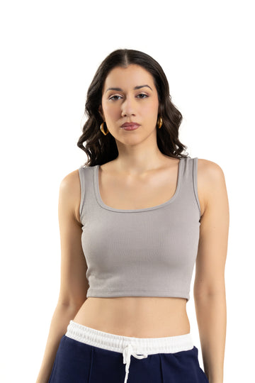 Gray Sleeveless Square Neck Crop Top For Women