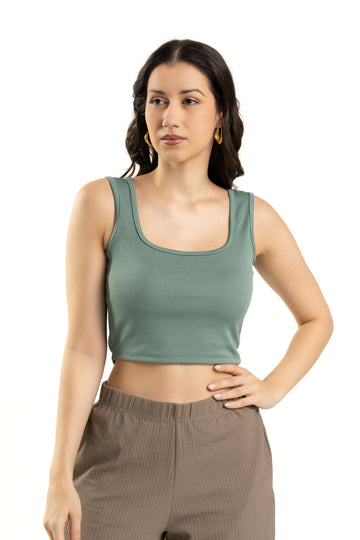 Turquoise Sleeveless Square Neck Crop Top For Women