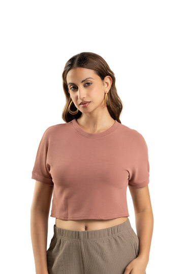 Pink Crop Top for Women Casual Round Neck Summer Wear