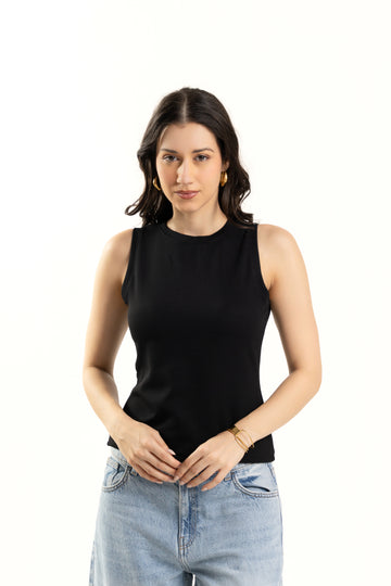 Black Tank Top for Women Sleeveless Round Neck Casual