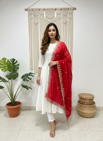 Red Koding Dupatta with Sequinned Work