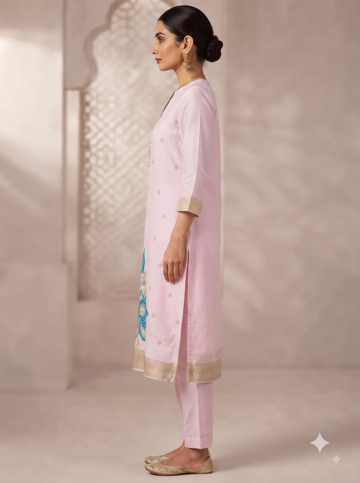 Premium Jacquard Kurta & Dupatta Set with Floral Zari Work