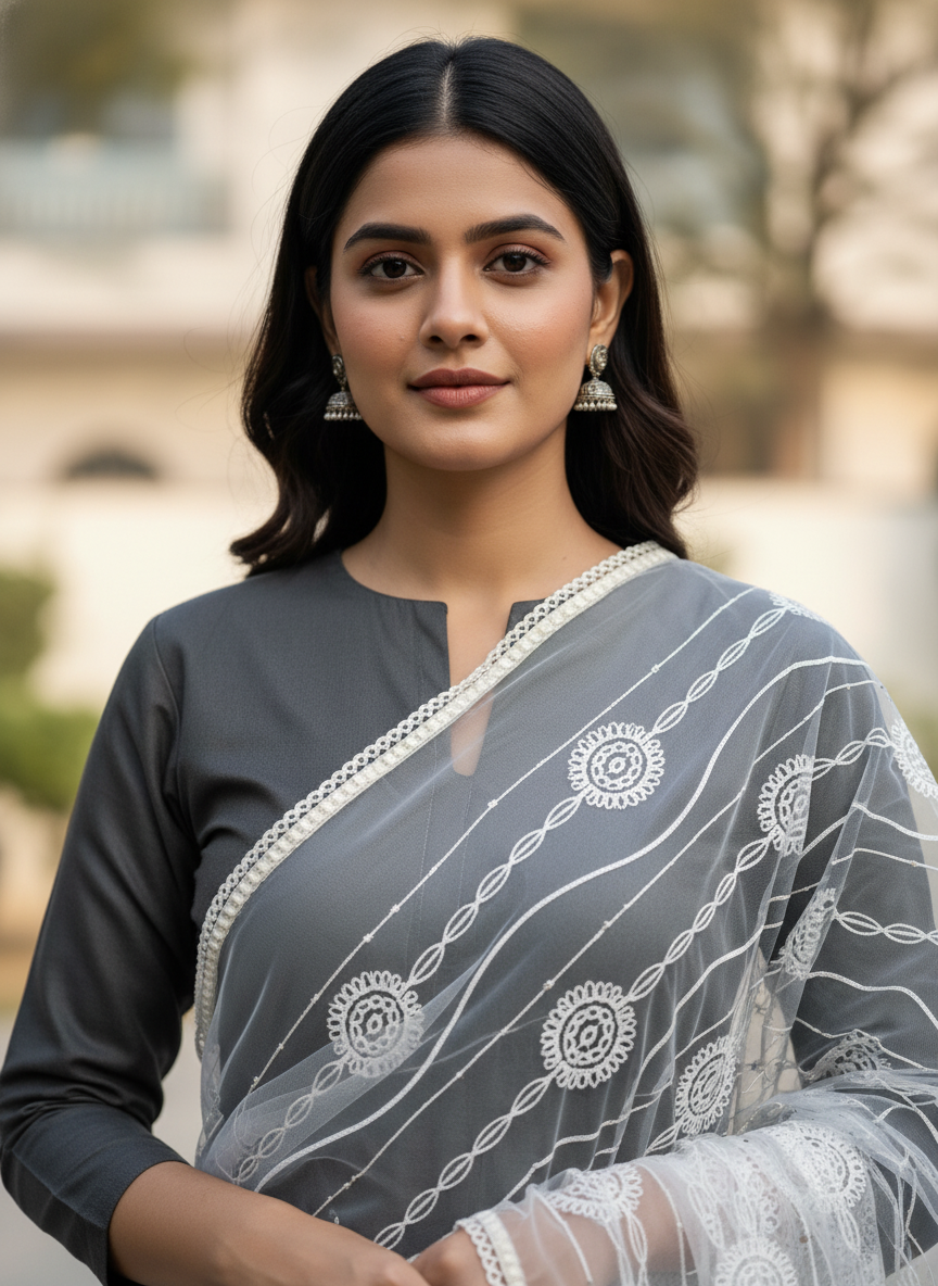 Floral Embroidered Dupatta Traditional Festive Fashion