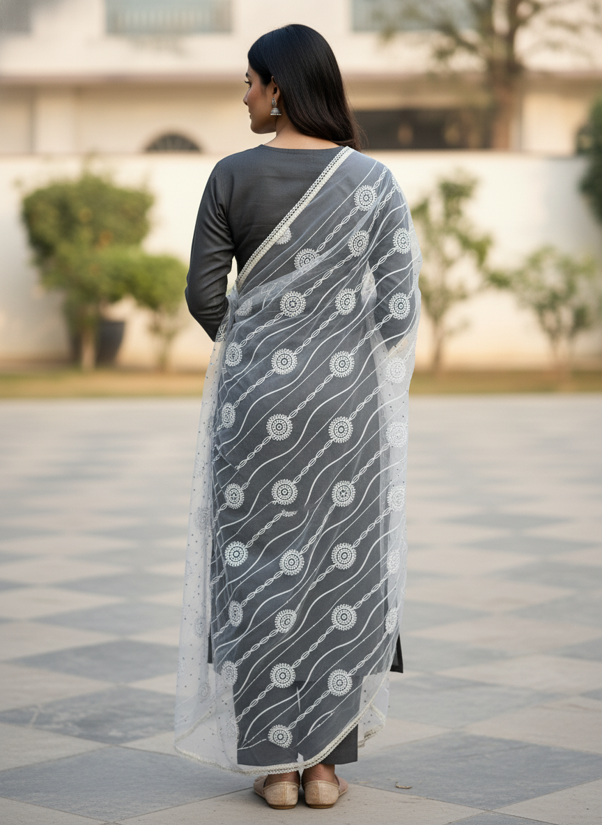 Floral Embroidered Dupatta Traditional Festive Fashion