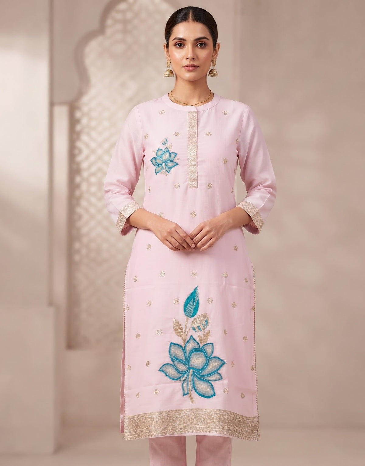 Premium Jacquard Kurta & Dupatta Set with Floral Zari Work