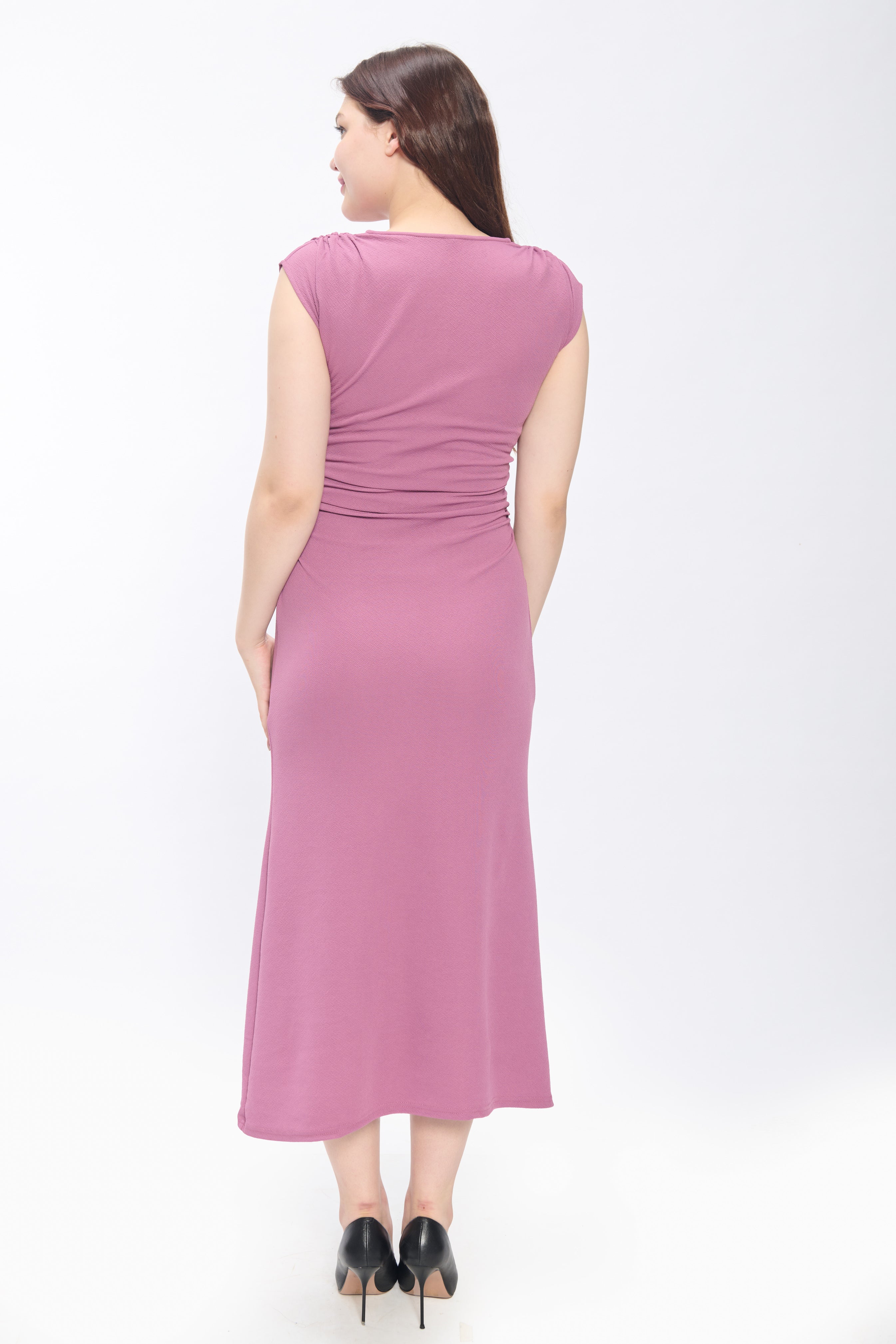 Pink Ruched Waist Maxi Bodycon Dress for Women
