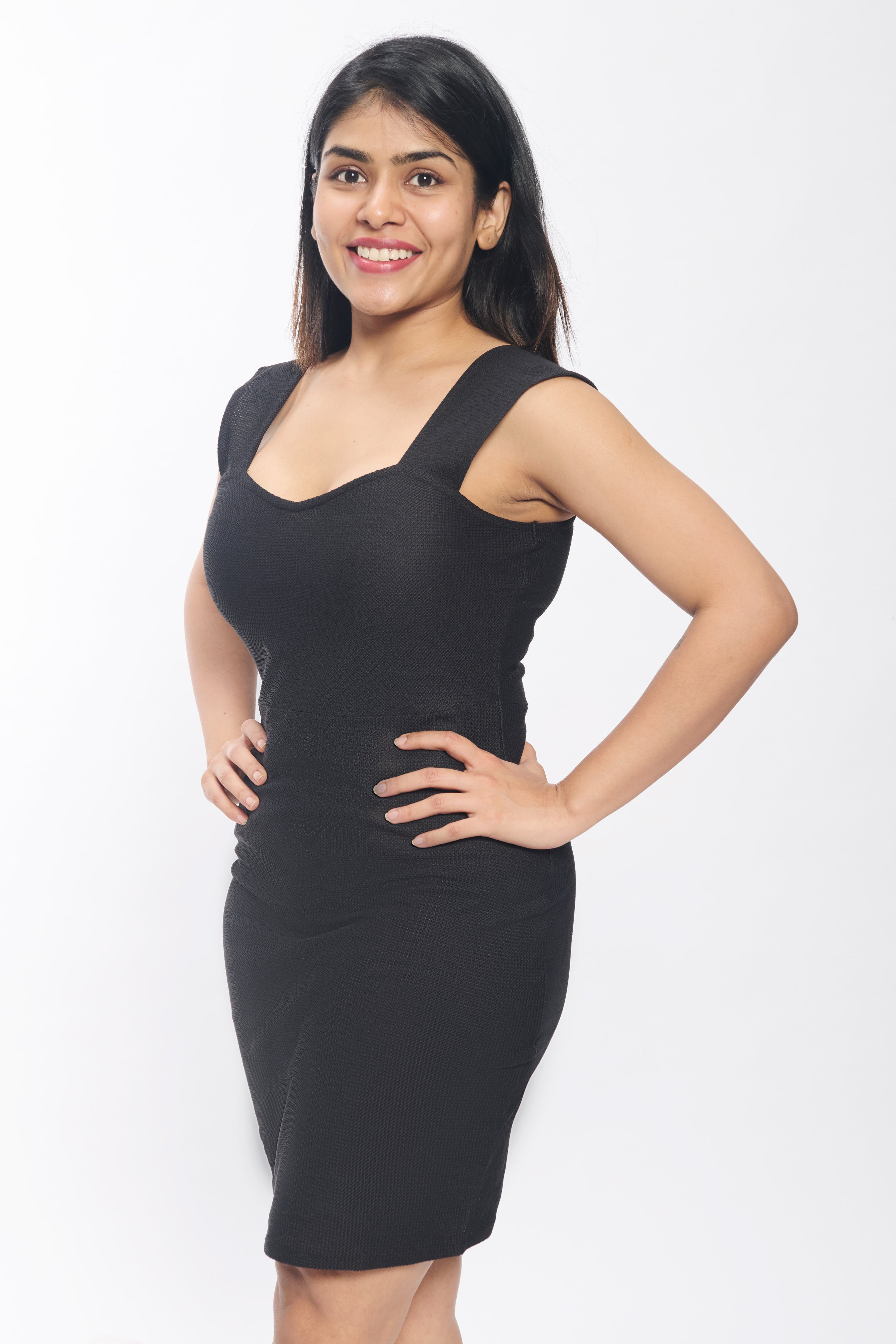 Black Sleeveless Bodycon Dress for Women-Square Neck