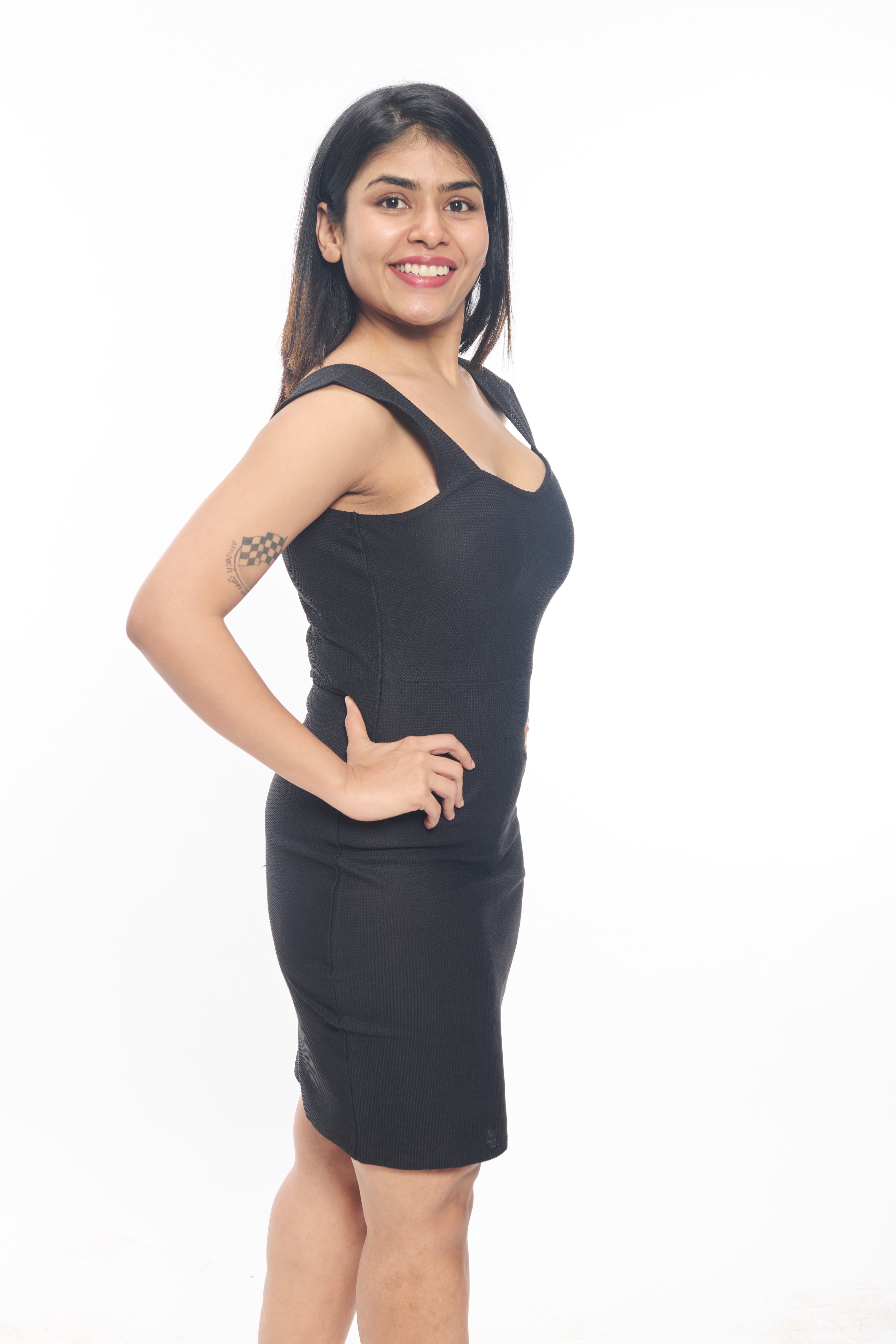 Black Sleeveless Bodycon Dress for Women-Square Neck