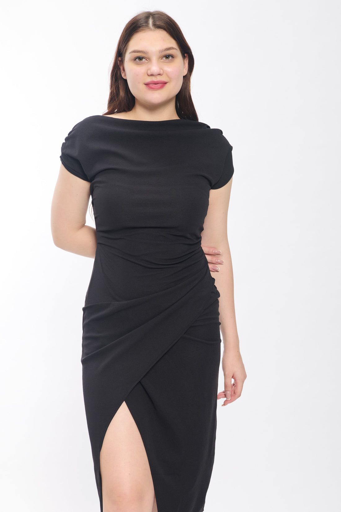 Black One Shoulder Slit Bodycon Midi Dress for Women