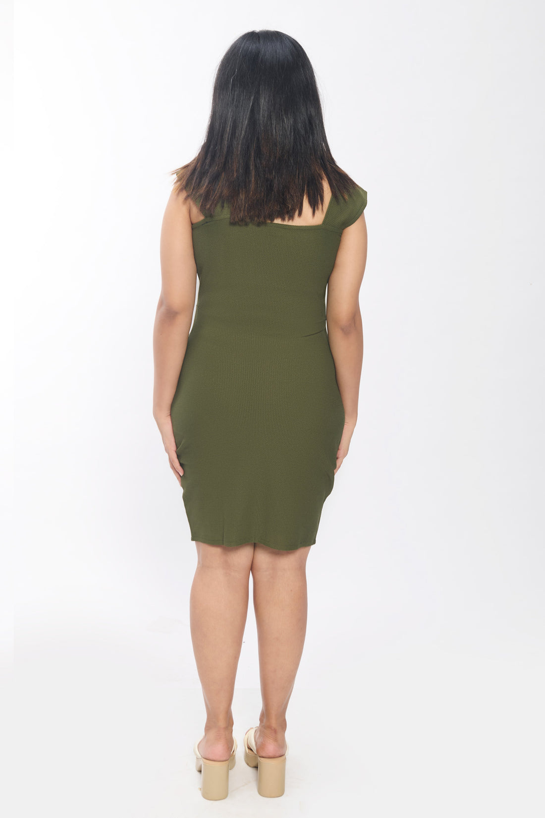 Green Sleeveless Bodycon Dress for Women-Square Neck