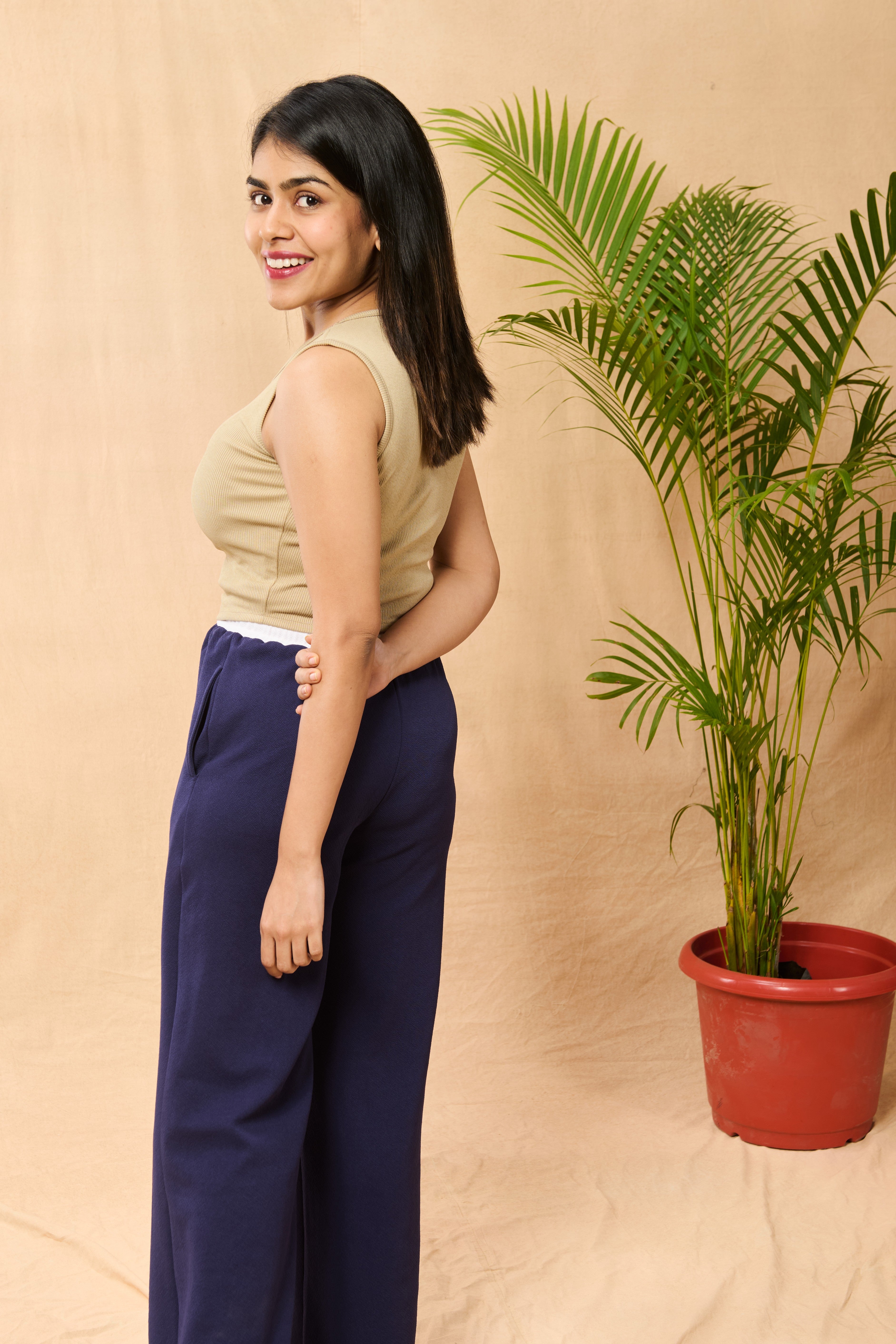 Beige Ribbed Sleeveless Crop Top for Women Casual Fit