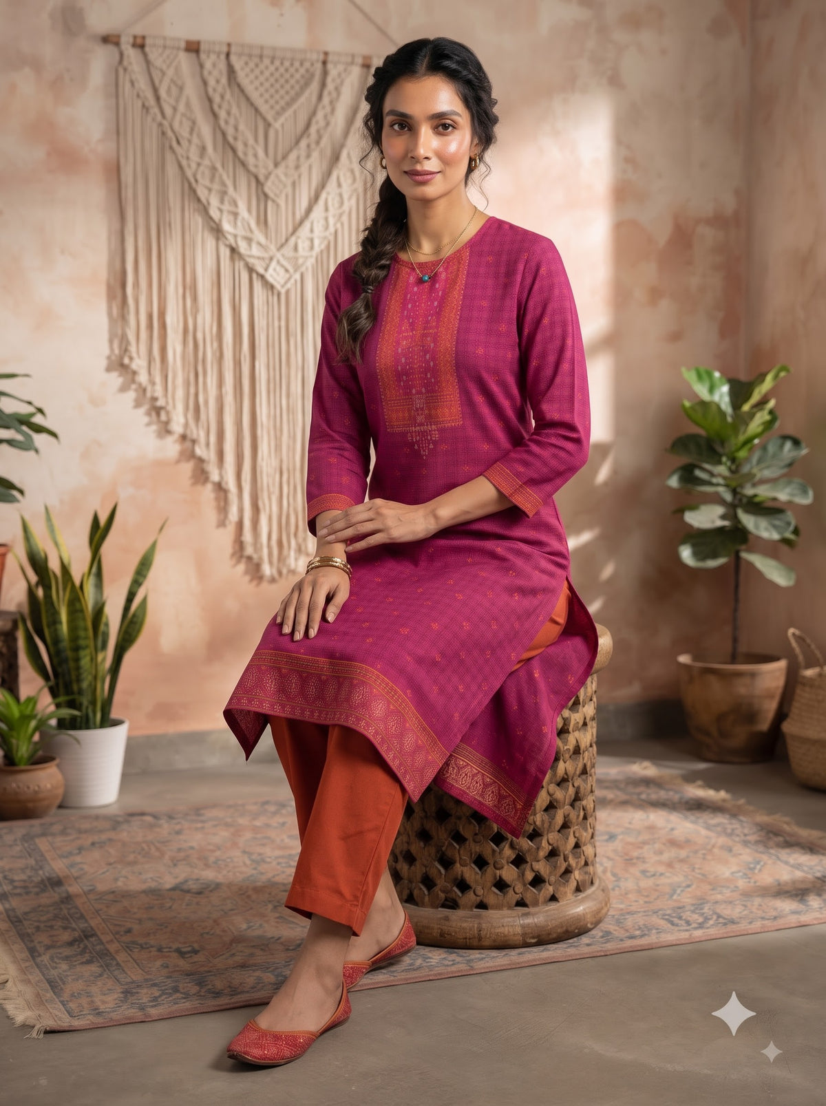 Cotton Jacquard Kurta with Bottom Set