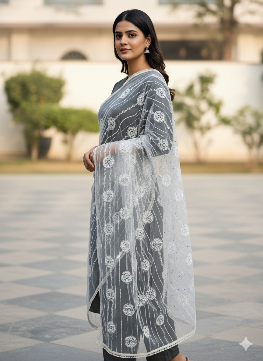 Floral Embroidered Dupatta Traditional Festive Fashion