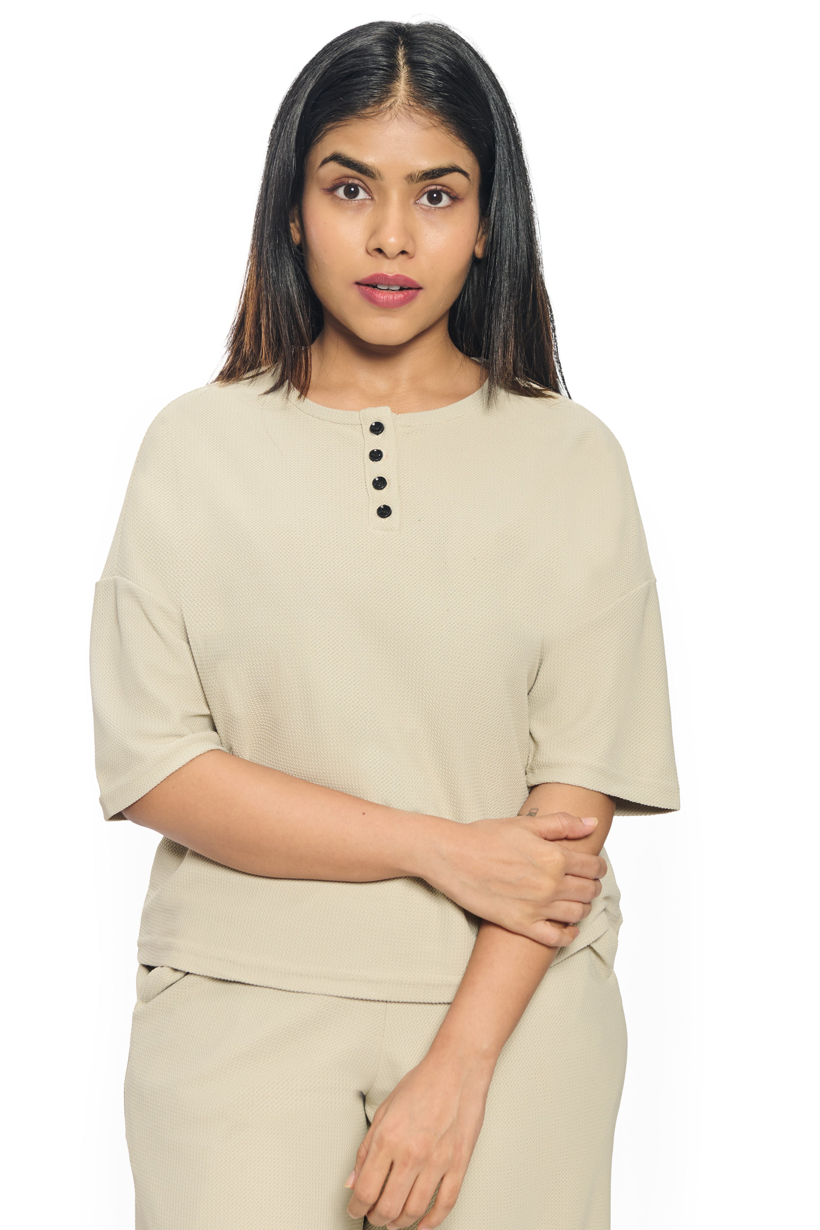 Beige Co-Ord Set for Women Casual Top and Pants