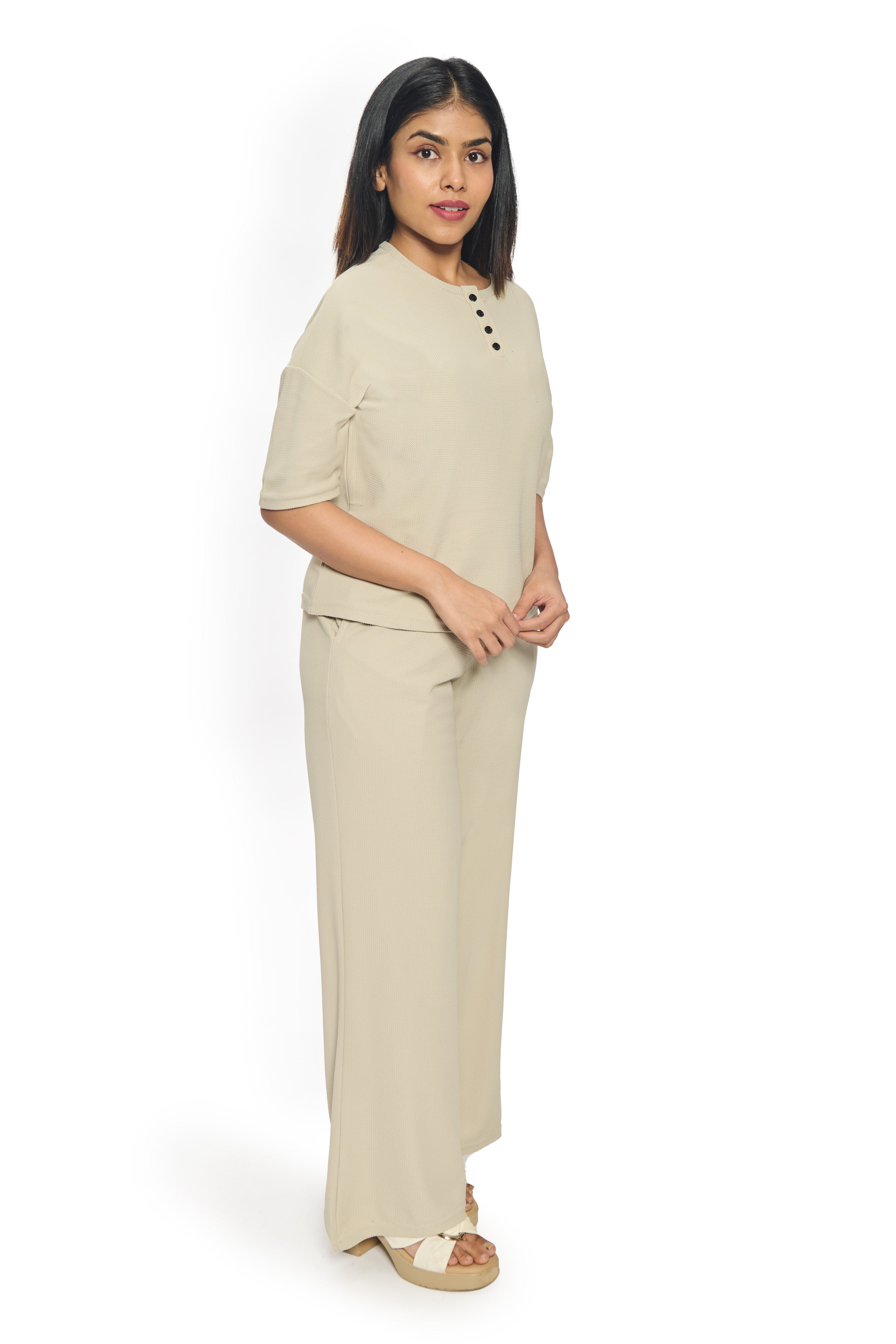 Beige Co-Ord Set for Women Casual Top and Pants