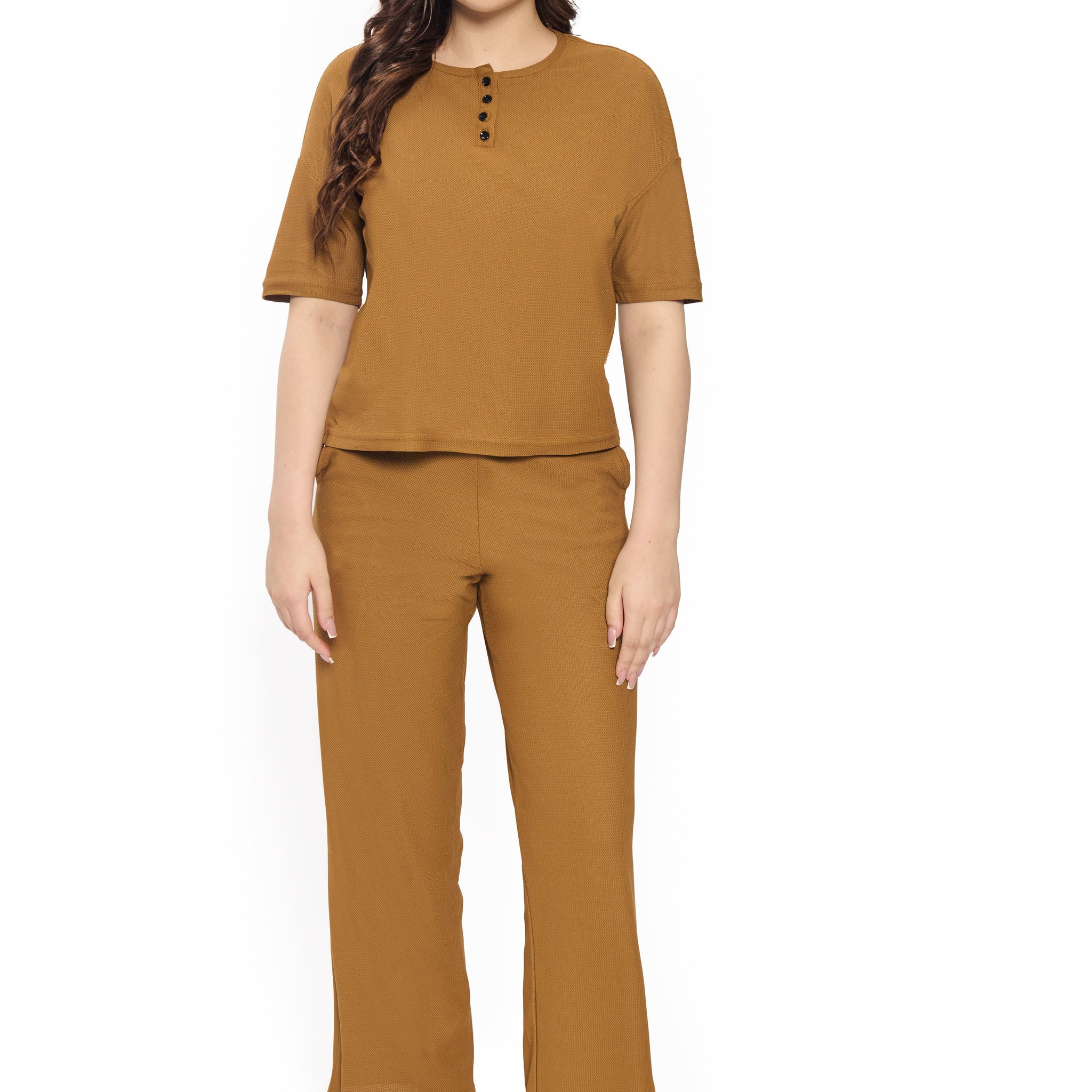 Brown Co-Ord Set for Women Casual Top and Pants