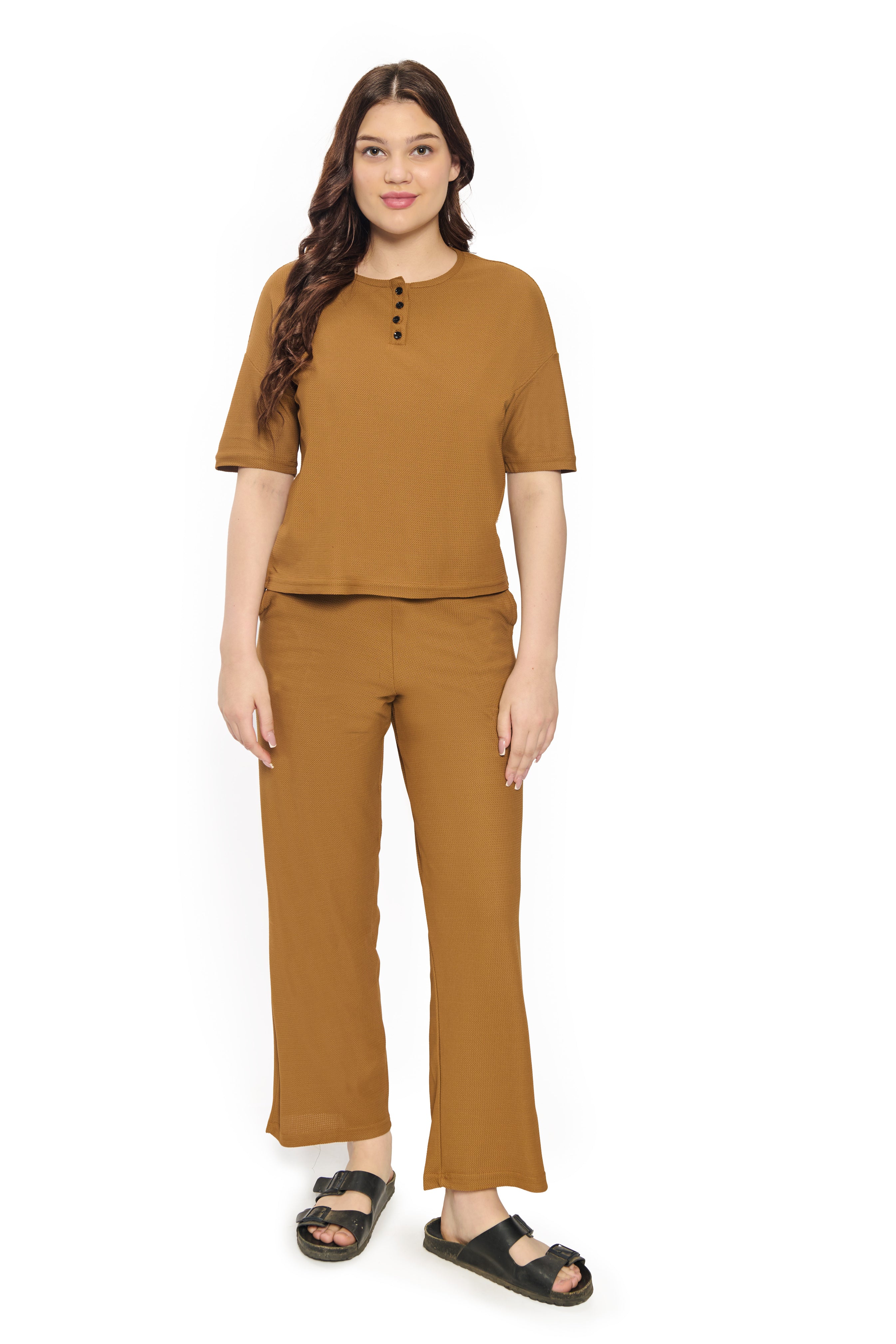 Brown Co-Ord Set for Women Casual Top and Pants