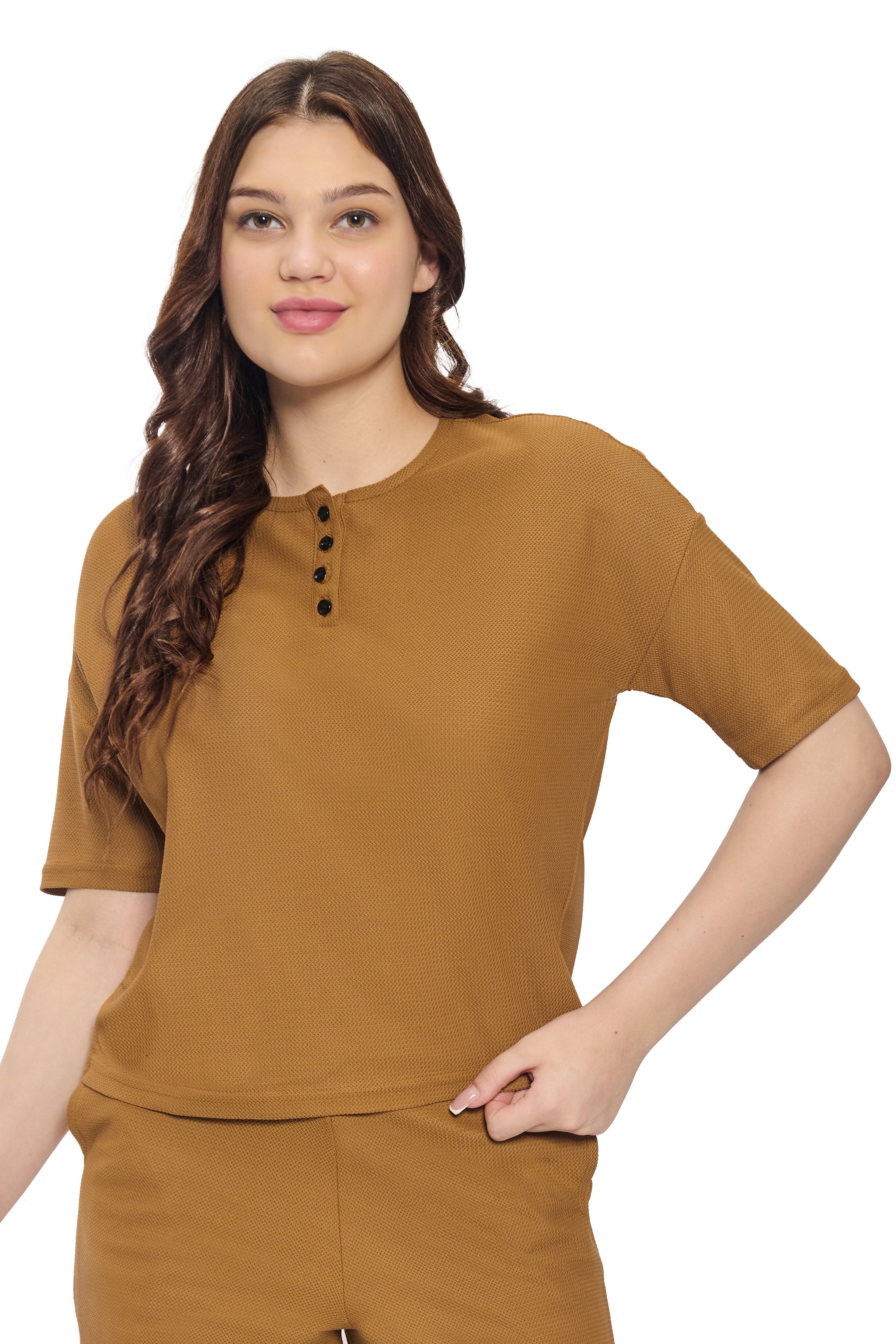Brown Co-Ord Set for Women Casual Top and Pants