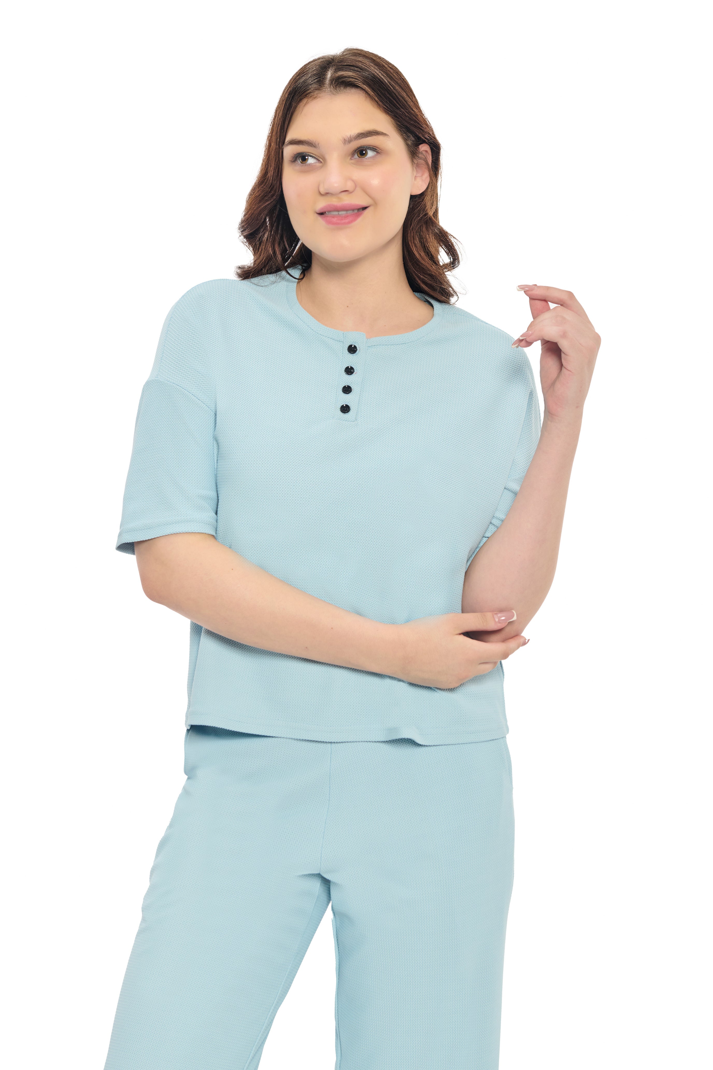 Sky Blue Co-Ord Set for Women Casual Top and Pants