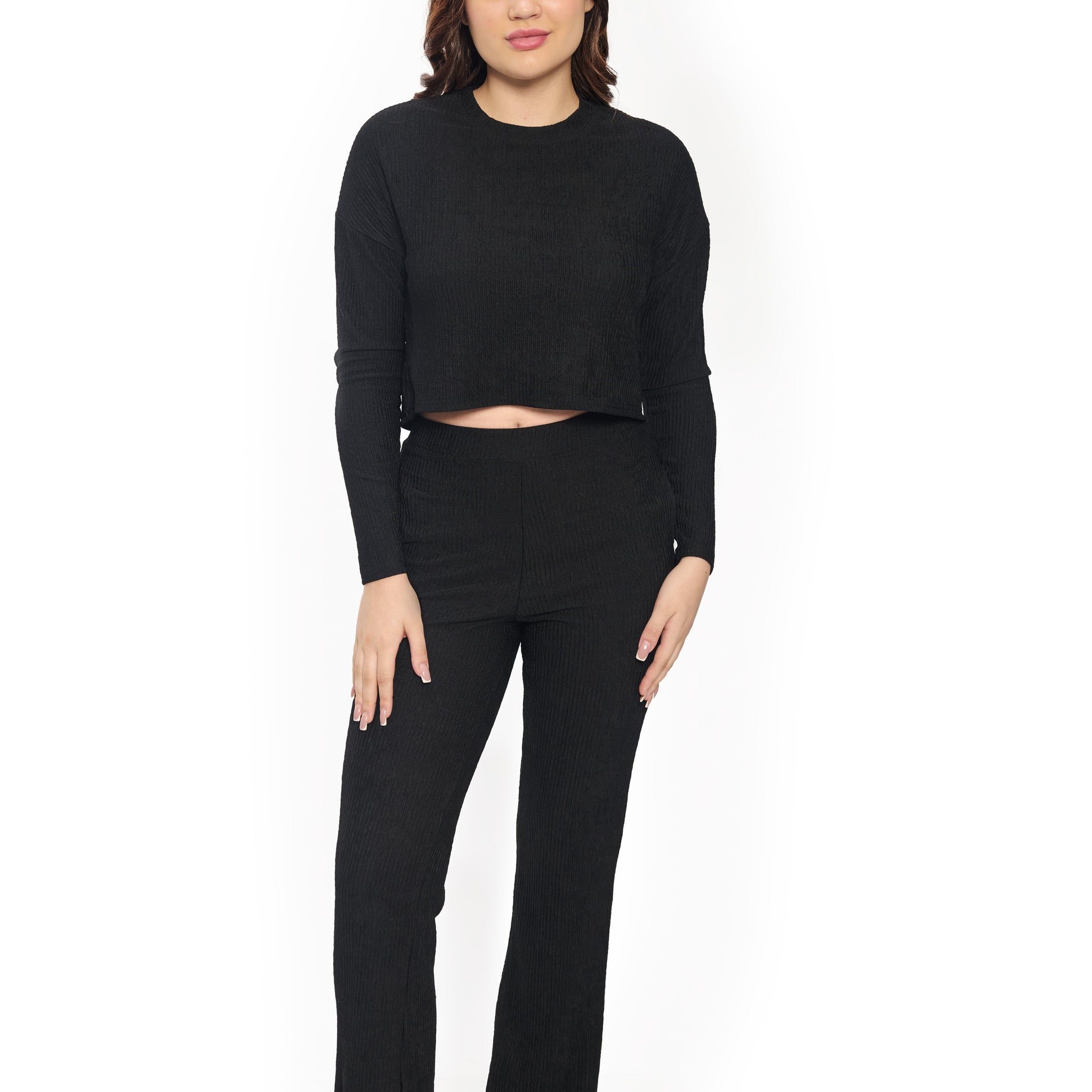 Black Co-Ord Set for Women Stylish Crop Top and Pants