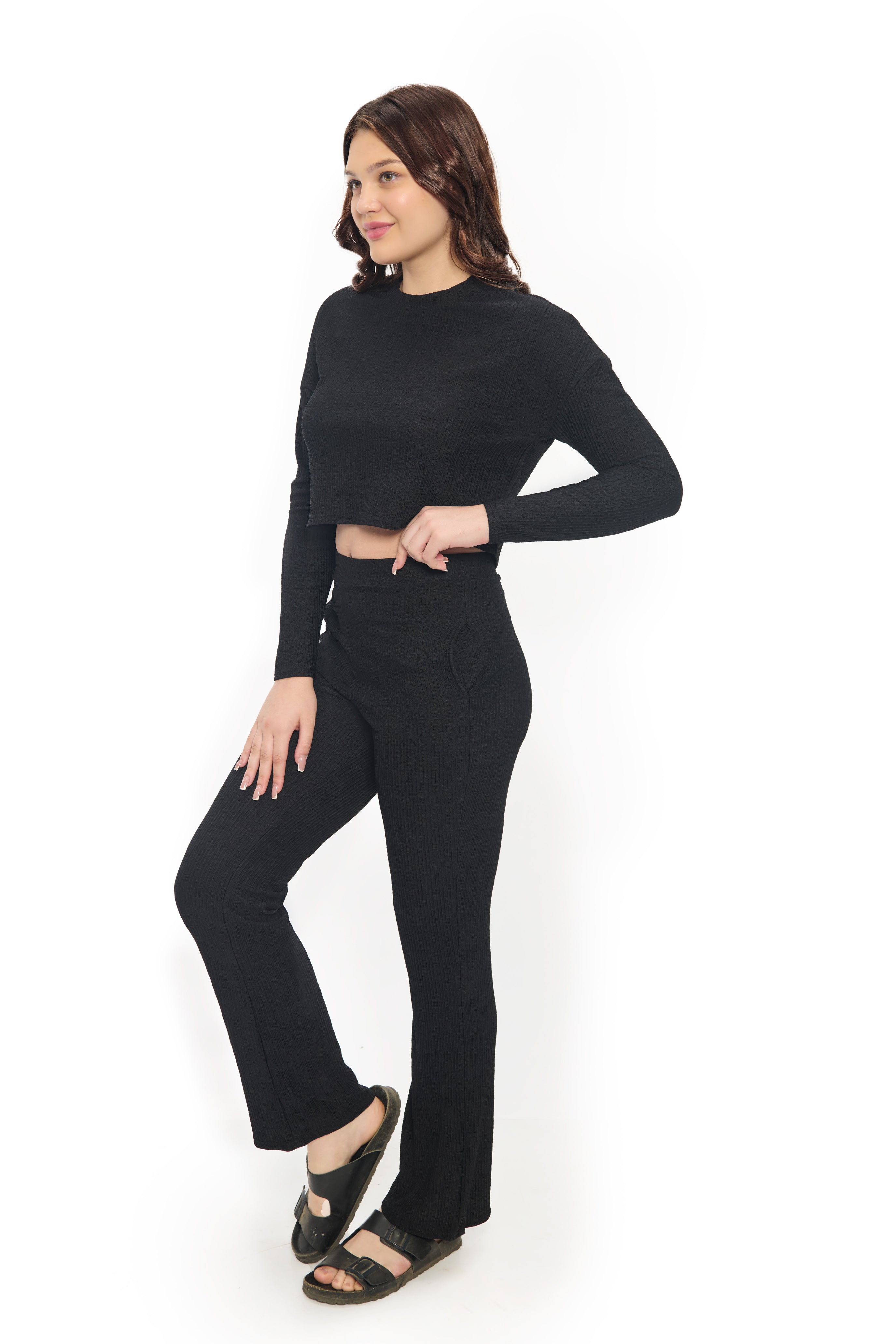 Black Co-Ord Set for Women Stylish Crop Top and Pants
