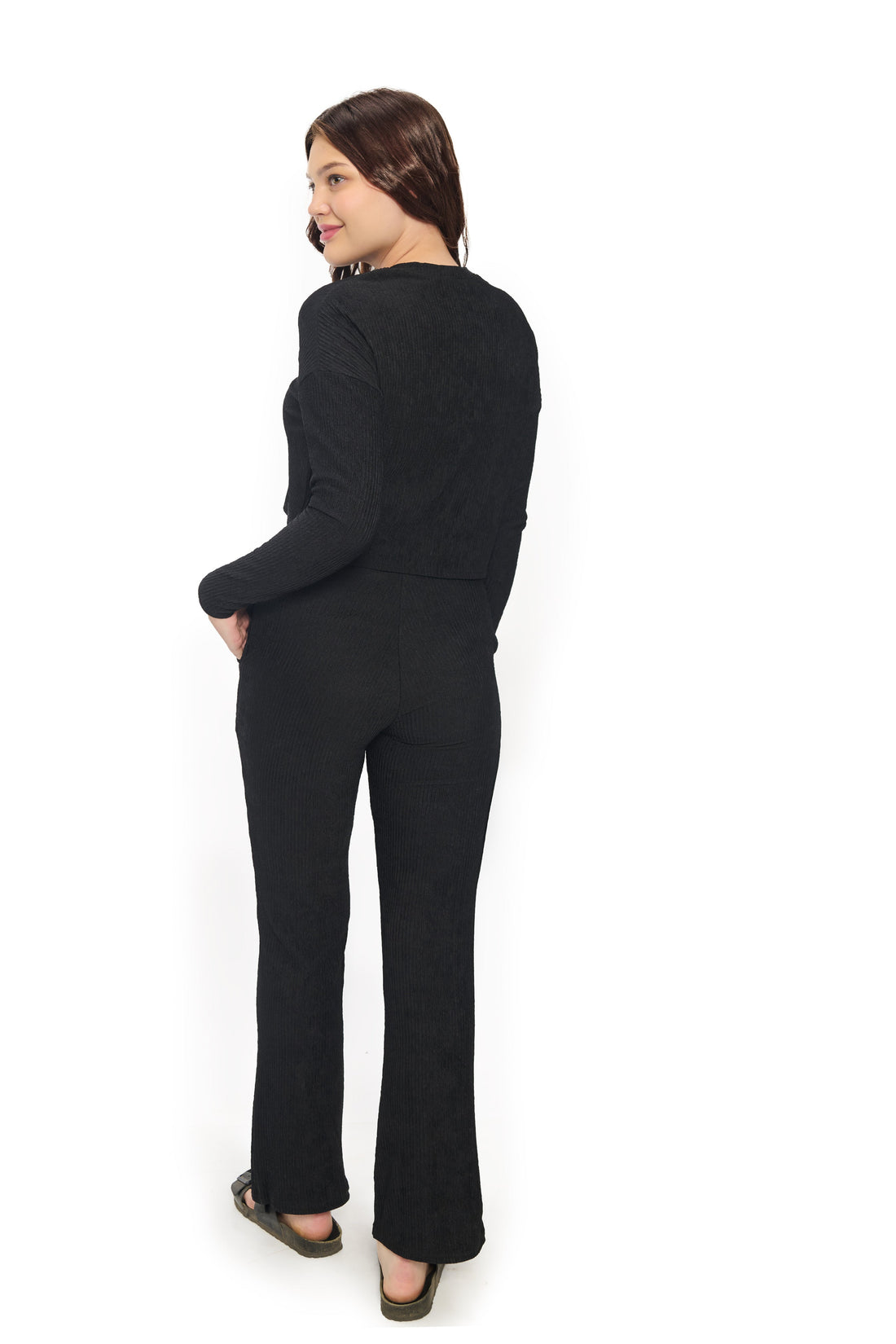Black Co-Ord Set for Women Stylish Crop Top and Pants