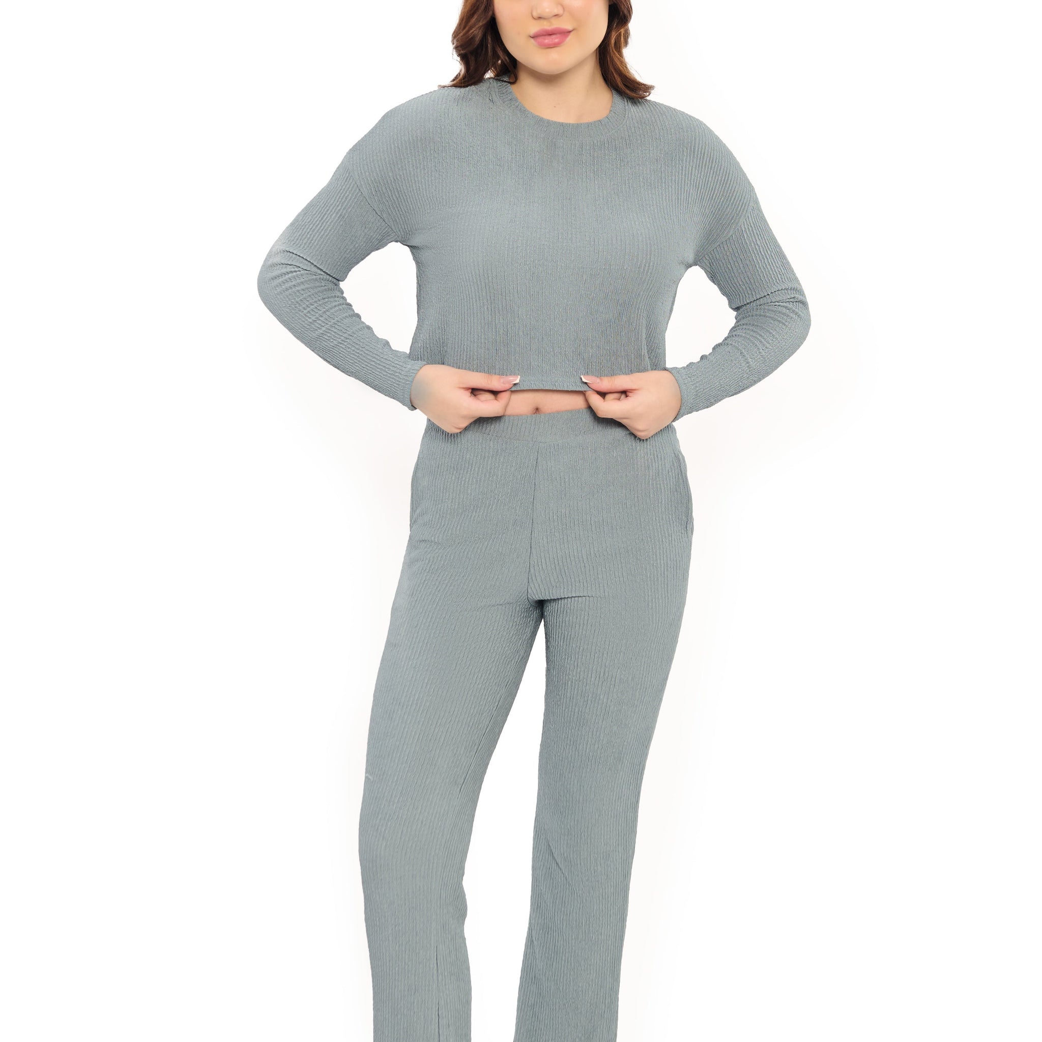 Grey Co-Ord Set for Women Stylish Crop Top and Pants