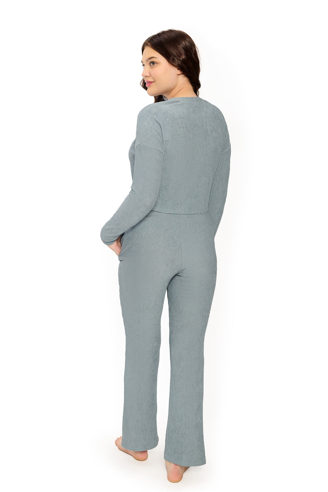 Grey Co-Ord Set for Women Stylish Crop Top and Pants