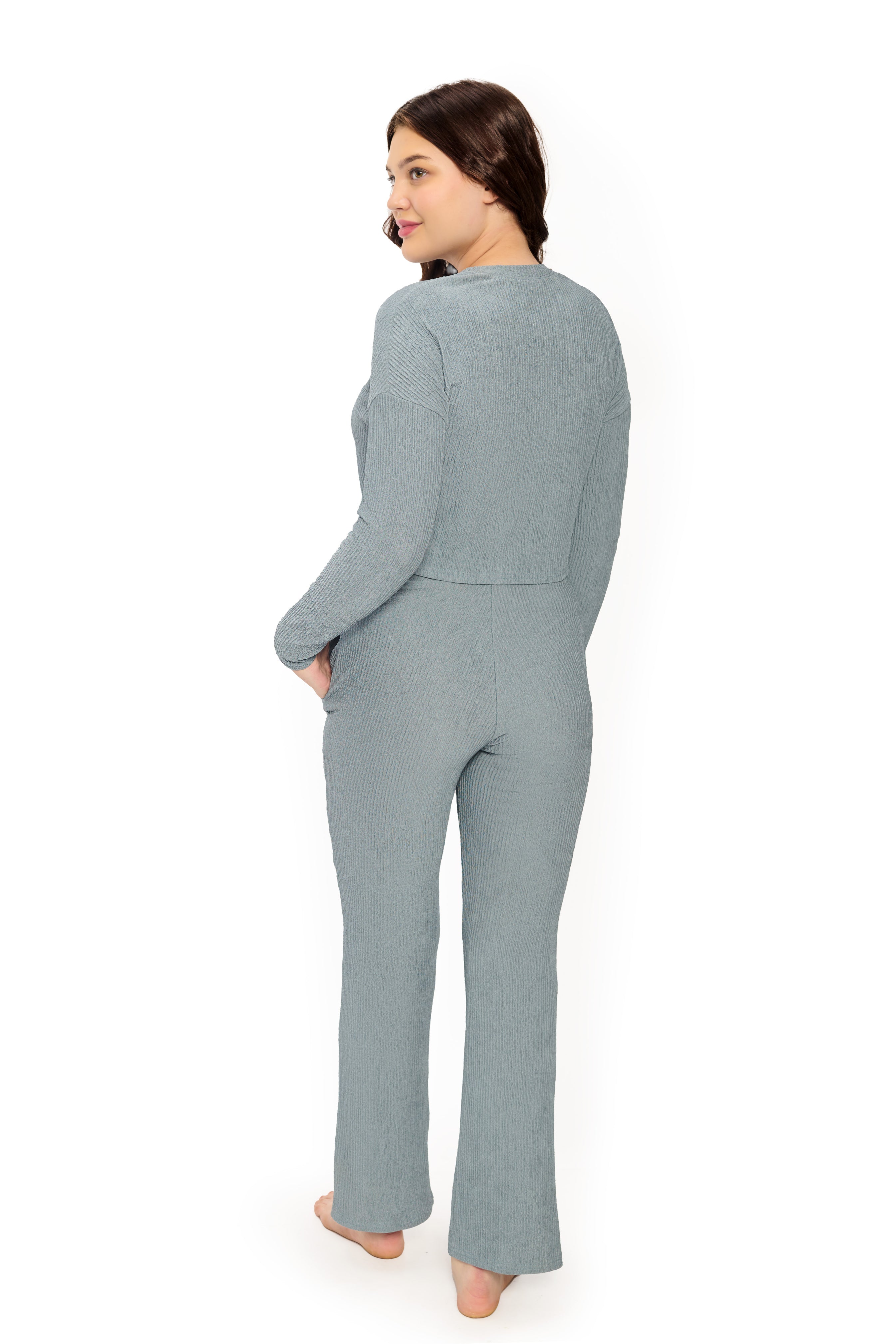 Grey Co-Ord Set for Women Stylish Crop Top and Pants