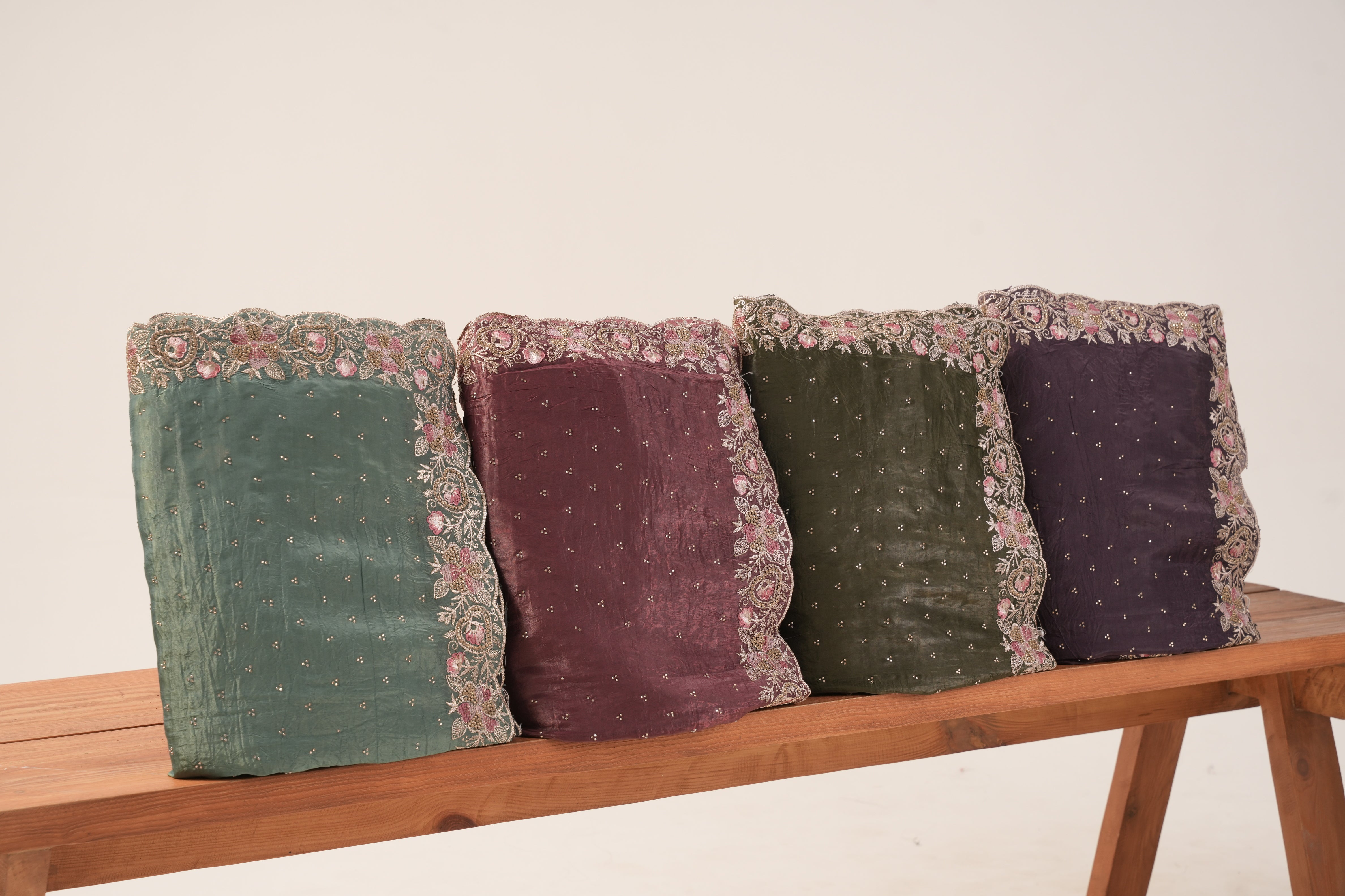 Olive Green Fancy Embroidered Saree with Pink Border – Elegant Traditional Wear