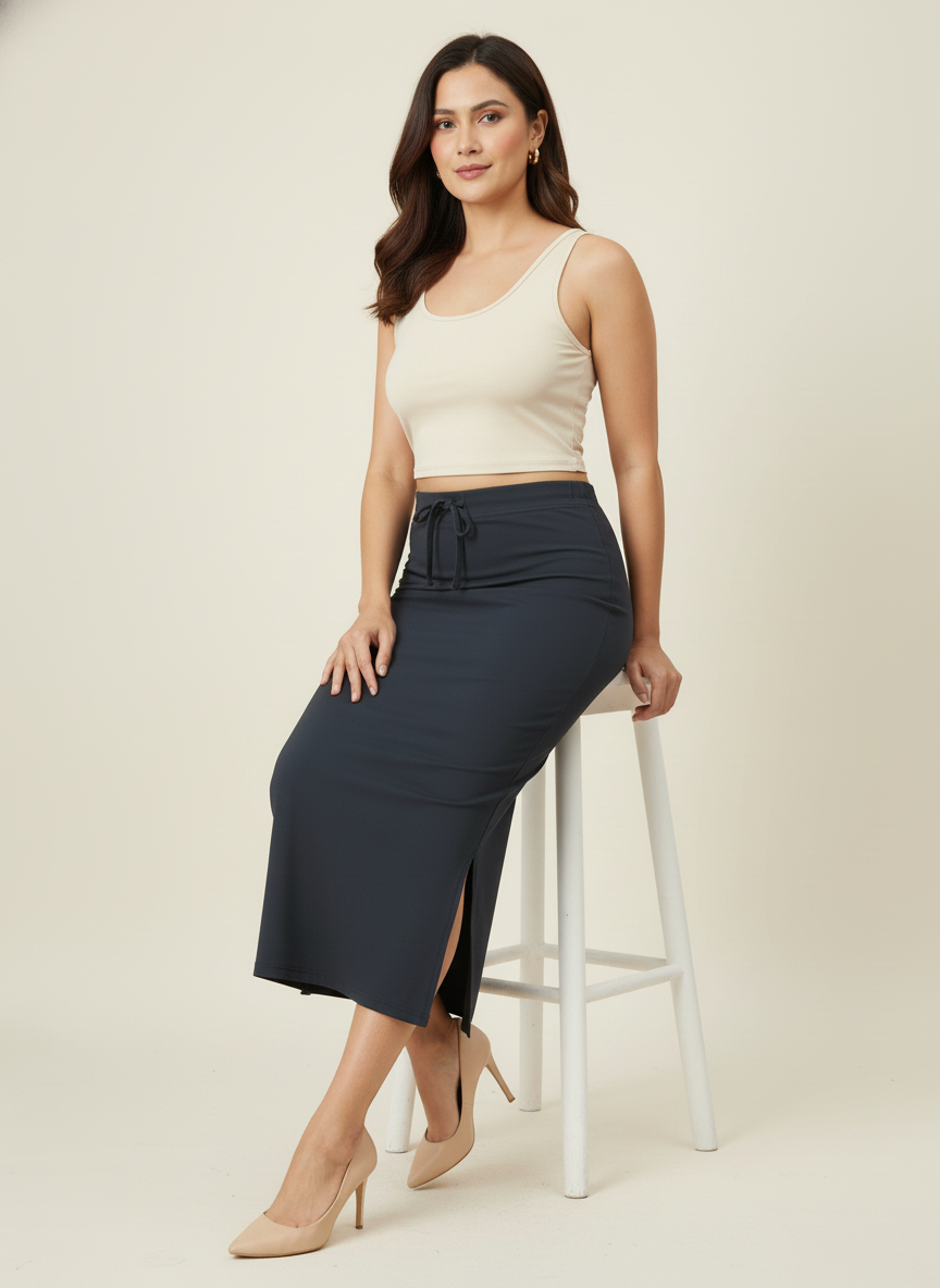 Dark Grey Poly Spandex Saree Shapewear Petticoat for Women | Slim Body Shaper