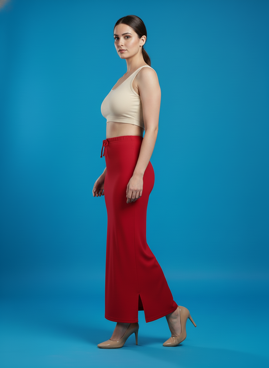 Red Poly Spandex Saree Shapewear Petticoat for Women | Slim Body Shaper