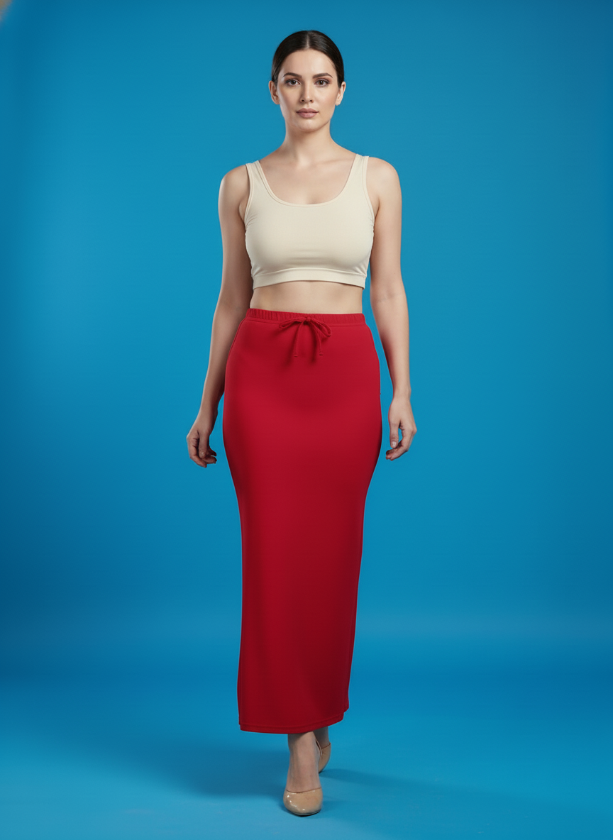 Red Poly Spandex Saree Shapewear Petticoat for Women | Slim Body Shaper