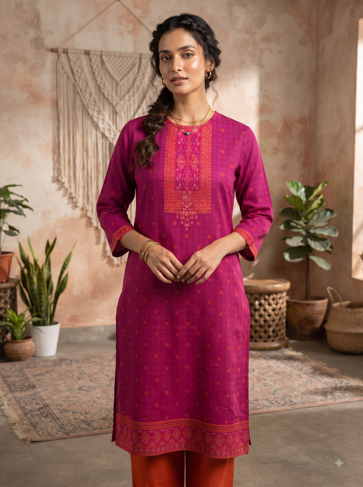 Cotton Jacquard Kurta with Bottom Set