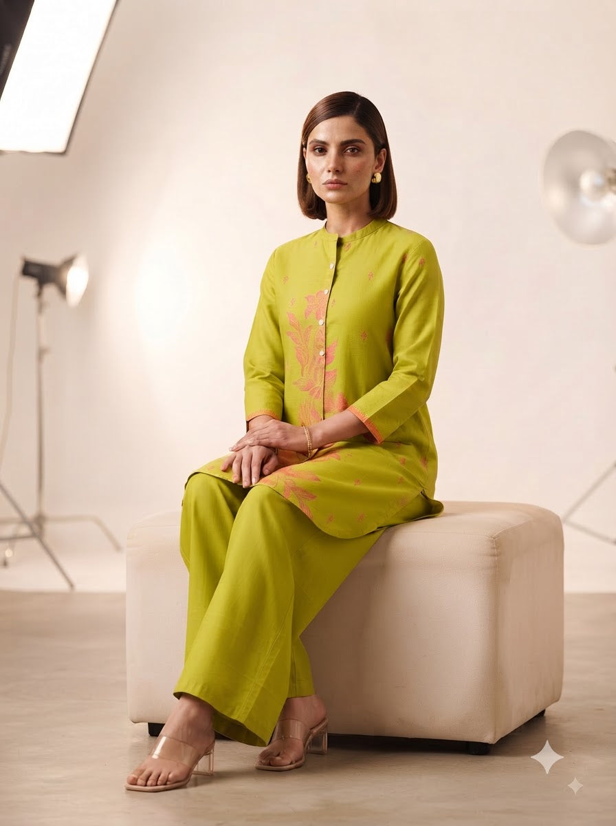 Cotton Jacquard Kurta & Palazzo Co-ord Set