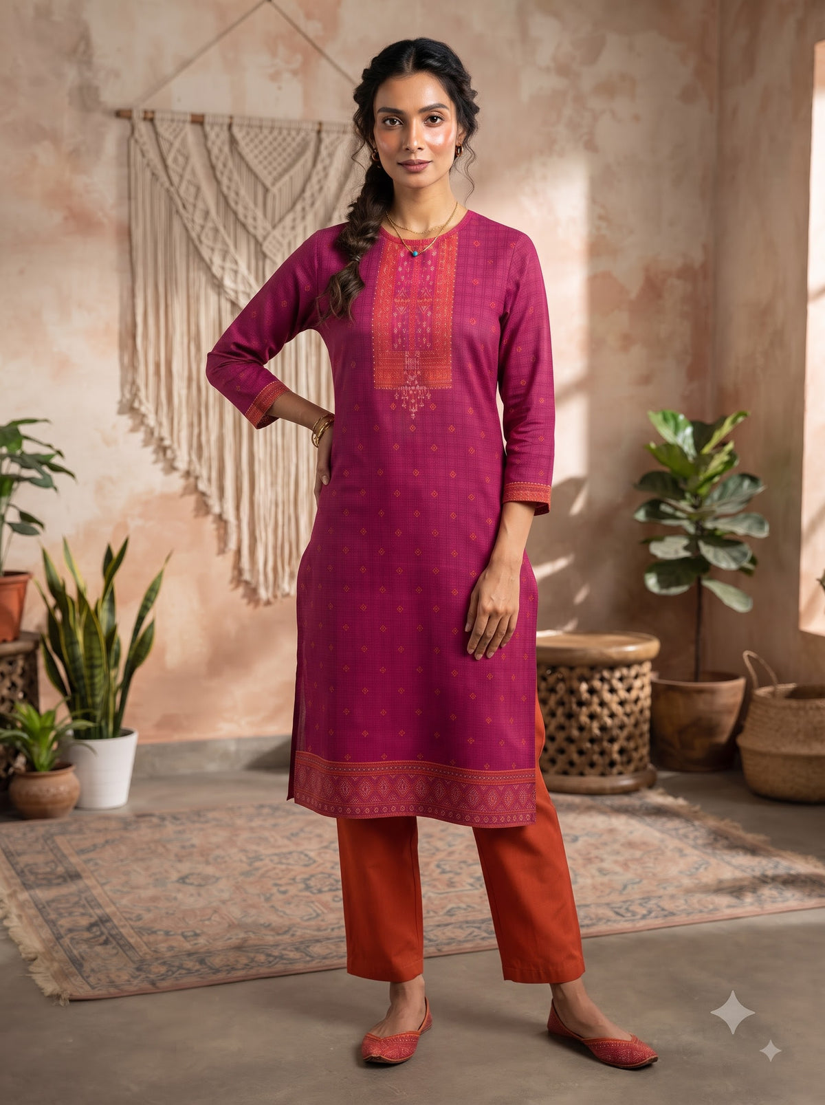 Cotton Jacquard Kurta with Bottom Set