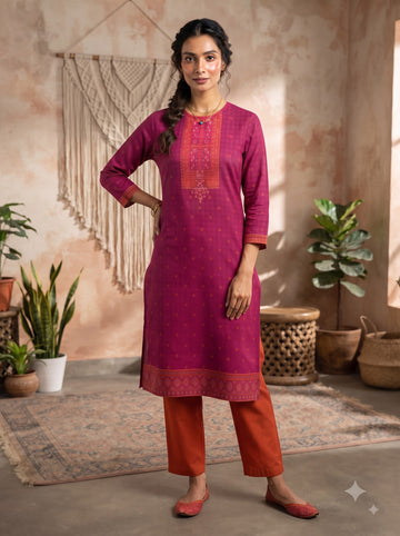Cotton Jacquard Kurta with Bottom Set