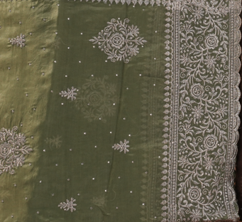 Designer Olive Saree with Silver Fancy Embroidery in Traditional Festive Wear