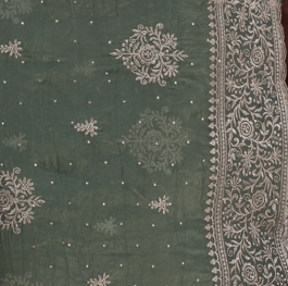 Designer Saga Green Saree with Silver Fancy Embroidery in Traditional Festive Wear