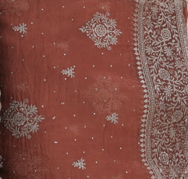 Designer Rust Red Saree with Silver Fancy Embroidery in Traditional Festive Wear