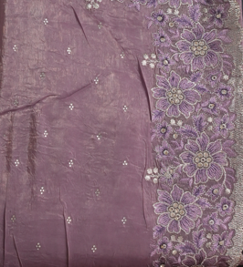 Graceful Lavender Fancy Embroidered Saree with Silver Border – Wedding & Festive Collection