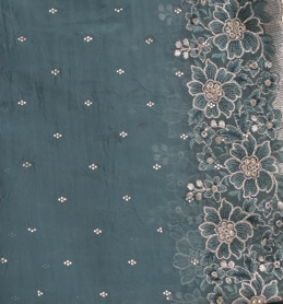 Graceful Blue Fancy Embroidered Saree with Silver Border – Wedding & Festive Collection