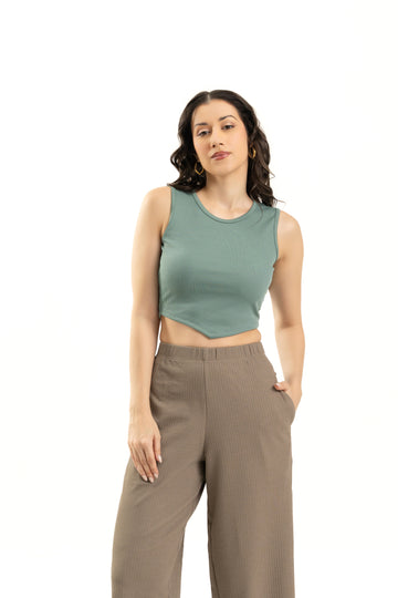 womens Ribbed Turquoise Sleeveless Crop Top