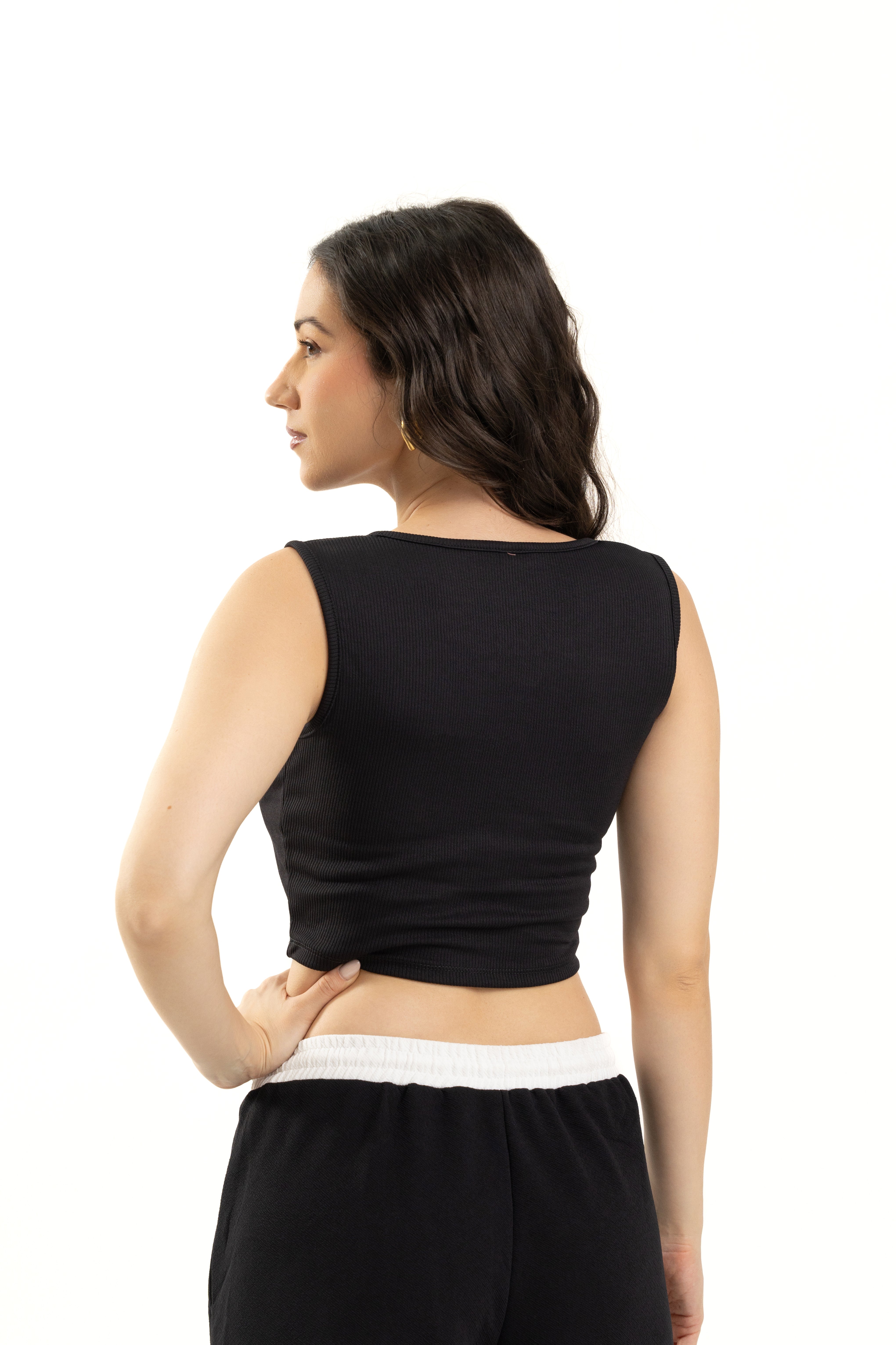 womens Ribbed Black Sleeveless Crop Top