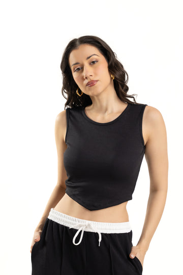 womens Ribbed Black Sleeveless Crop Top